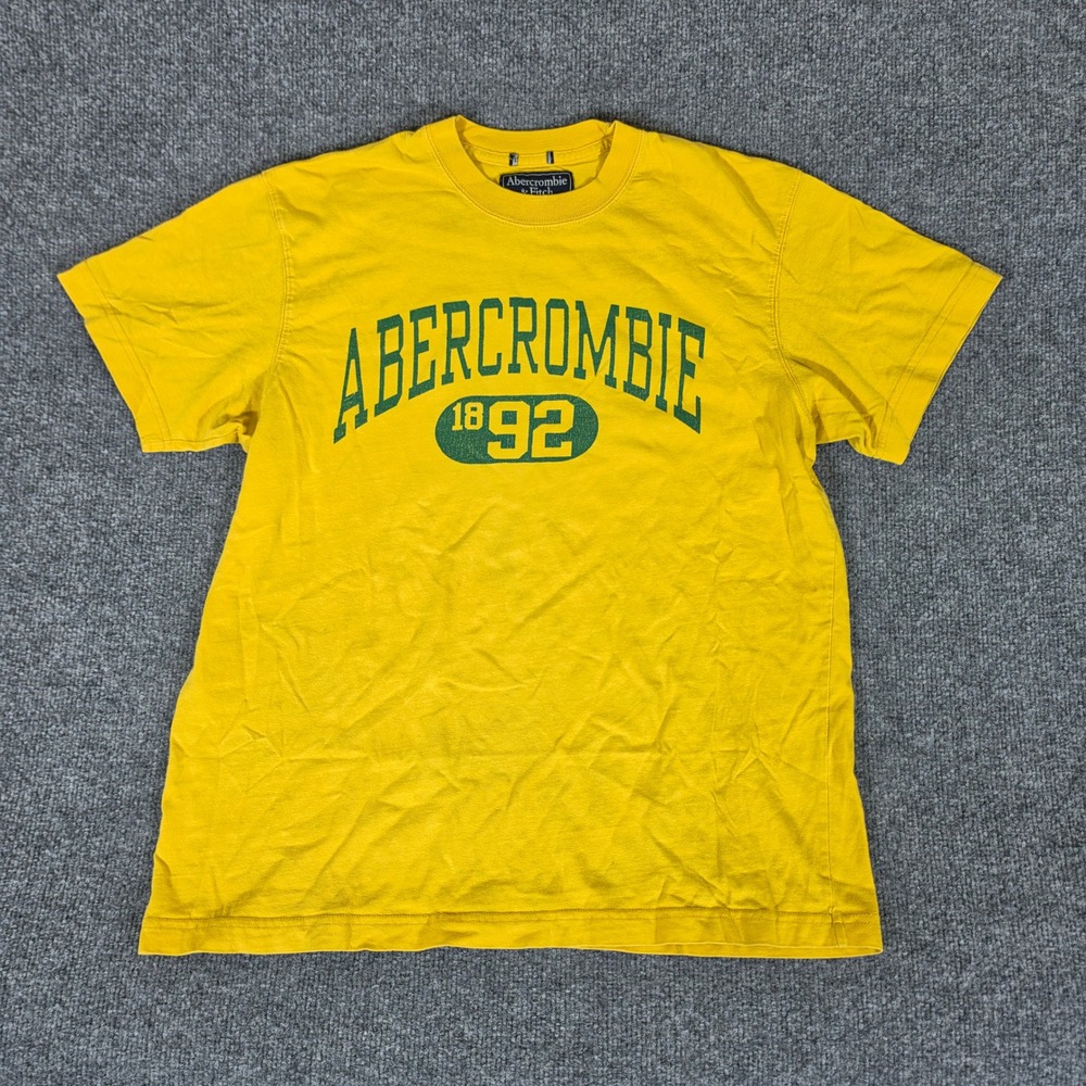 Y2K 2000s Abercrombie & Fitch Mens Graphic T-Shirt Yellow Green Arch Logo Sz M